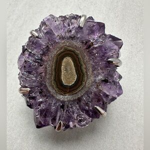 Genuine Amethyst Quartz Stalactite Pendant Pin Sterling Silver Purple